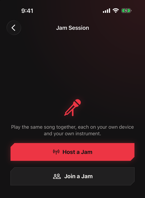 The Jam Session screen offering Host a Jam and Join a Jam.